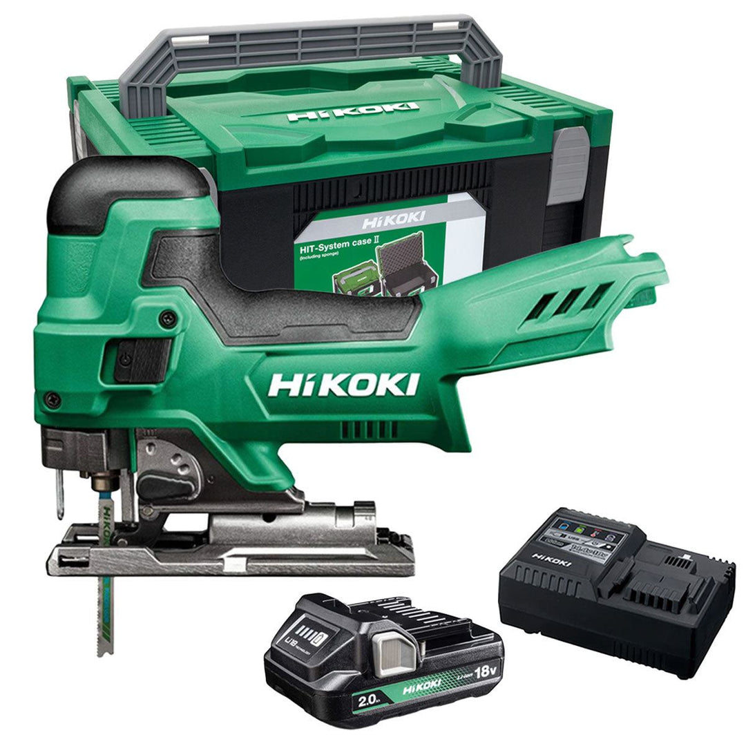 Hikoki CJ18DBW2Z 18V Barrel Grip Jigsaw with 1 x 2.0Ah Battery Charger & Case
