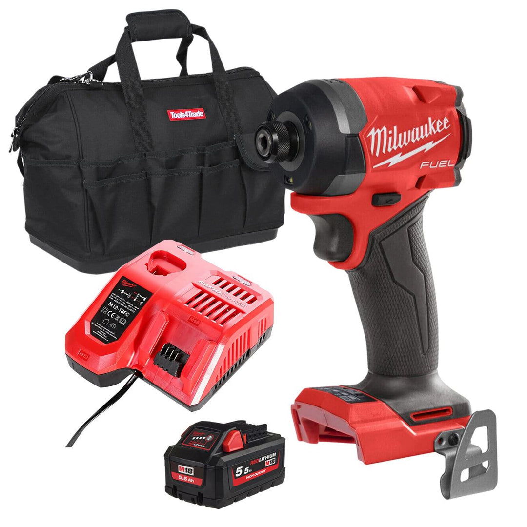 Milwaukee M18FID3-0 18V Fuel Brushless Impact Driver with 1 x 5.5Ah Battery Charger &amp; Bag