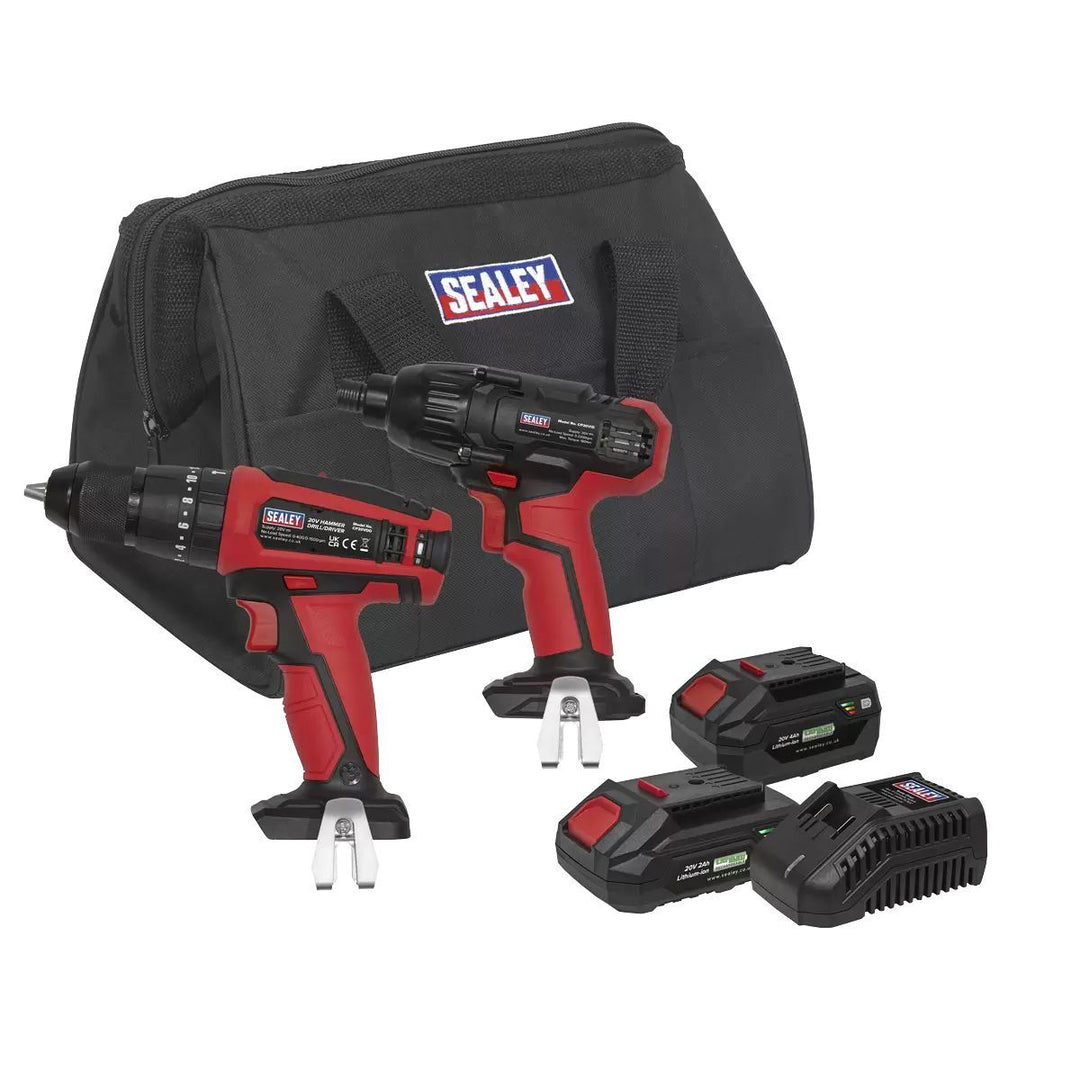 Sealey CP20VDDCOMBO 20V Hammer Drill/Impact Driver Combo Kit with 2 Batteries & charger
