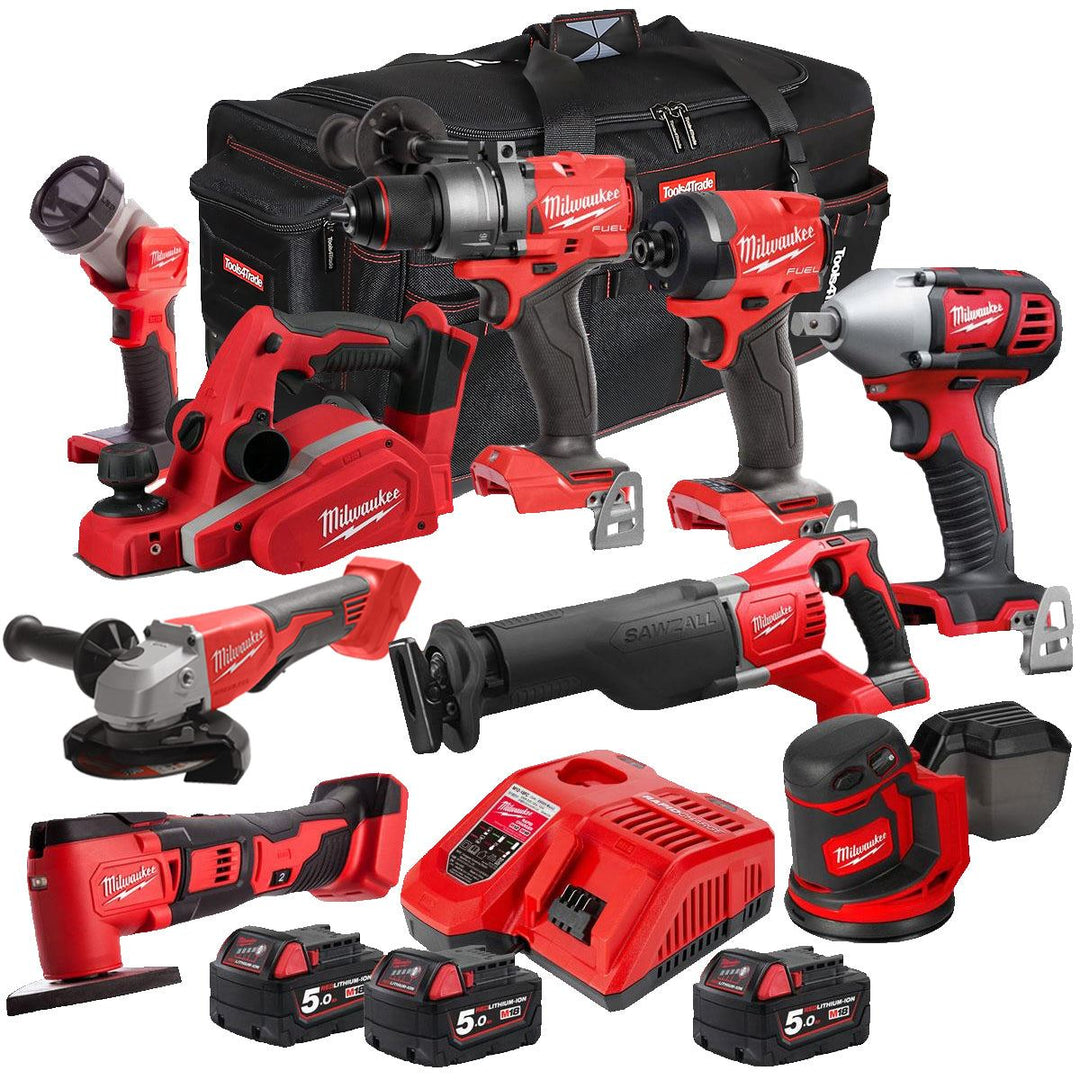 Milwaukee 18V 9 Piece Power Tool Kit with 3 x 5.0Ah Batteries T4TKITM-119