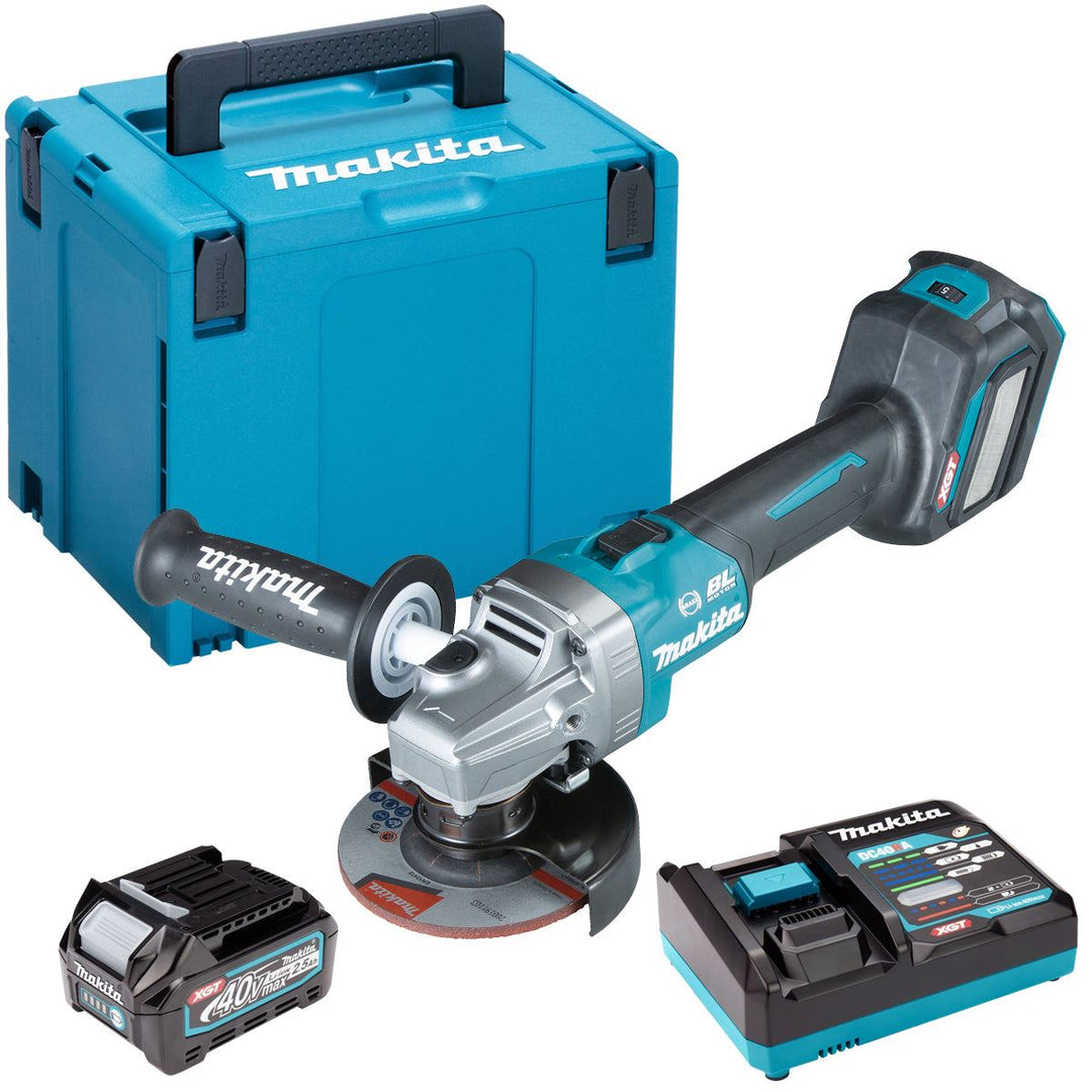 Makita GA022GZ01 40Vmax Brushless 115mm Angle Grinder With 1 x 2.5Ah Battery, Charger &amp; Case