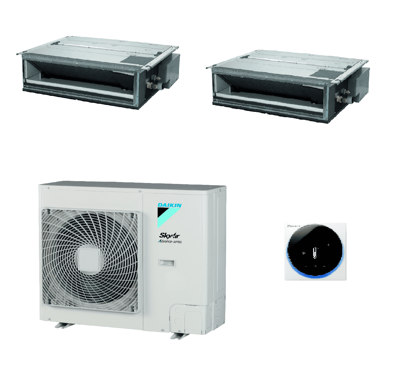 Daikin Air conditioning 2 x FDXM35F + RZASG71MV1 Twin Slim Ducted Heat pump 7Kw/24000Btu A++ R32