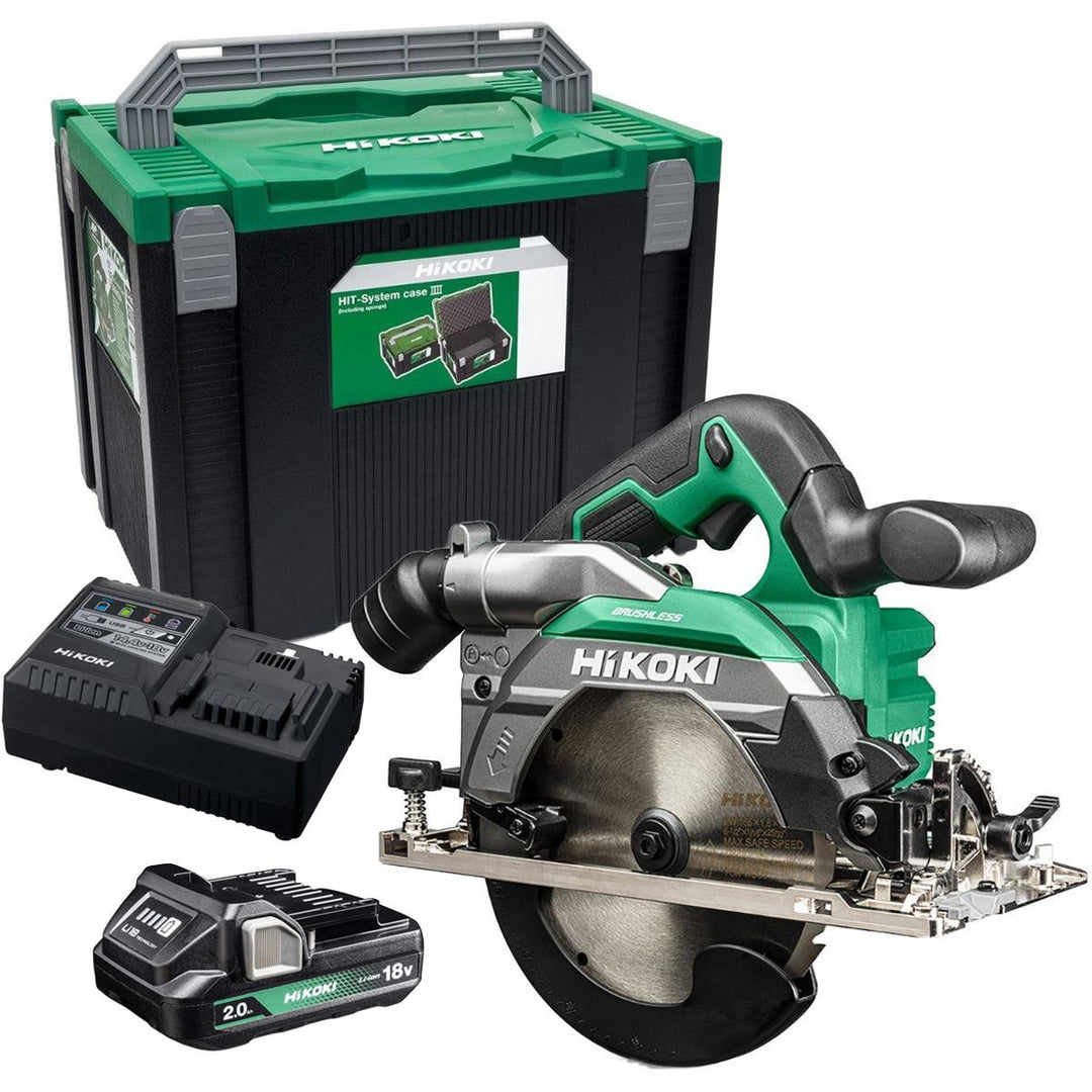 Hikoki C1806DBW2Z 18V Brushless 165mm Circular Saw with 1 x 2.0Ah Battery Charger &amp; Case