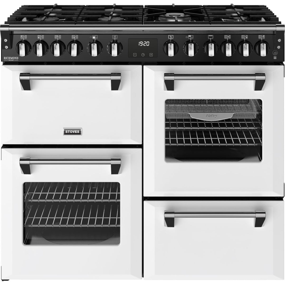Stoves Richmond Deluxe 100DF 100cm wide Dual Fuel Range Cooker with Gas Hob - Ice White