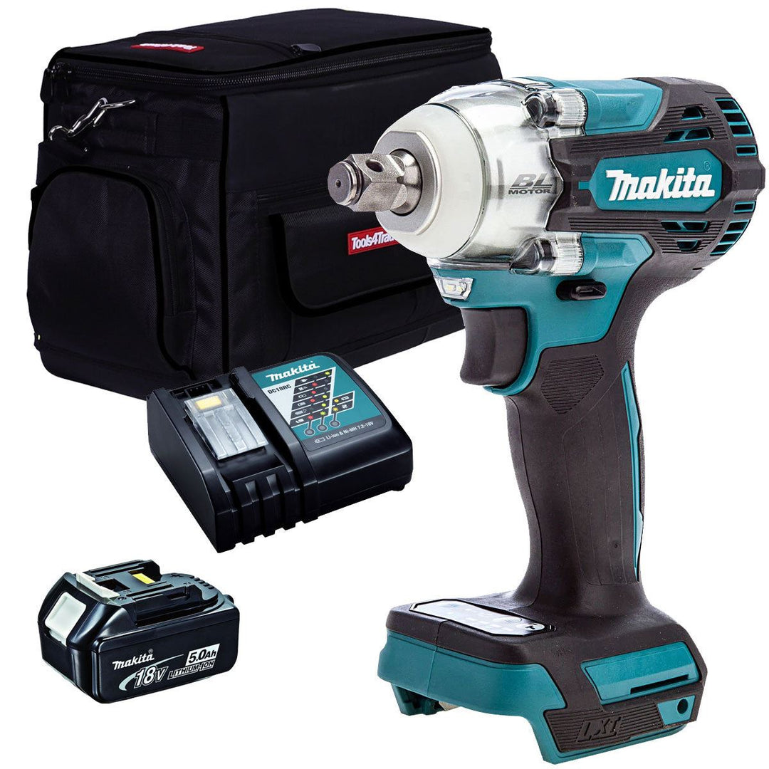 Makita DTW300Z 18V Brushless 1/2" Impact Wrench with 1 x 5.0Ah Battery Charger &amp; Tool Bag