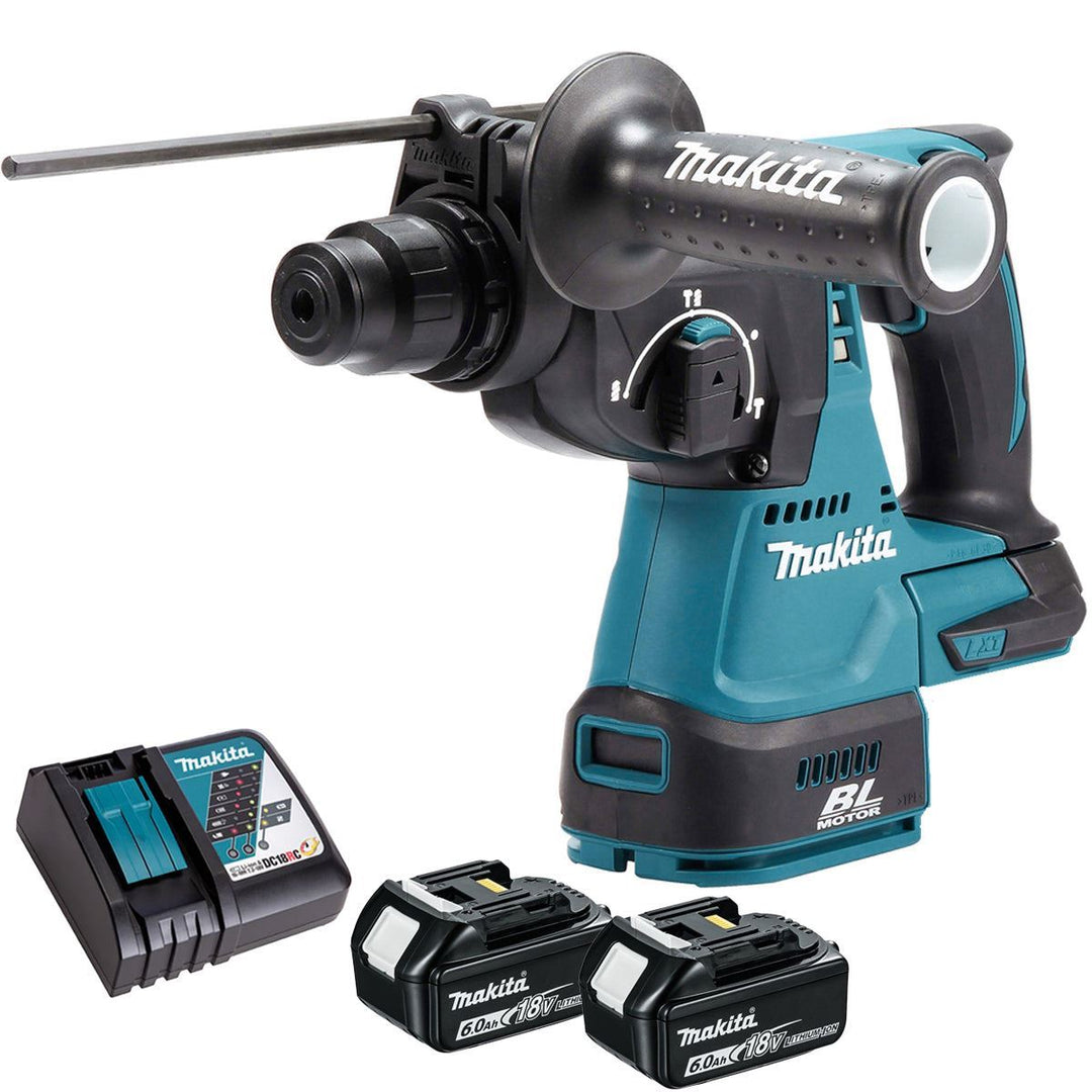 Makita DHR242Z 18V SDS+ Brushless 24mm Rotary Hammer Drill with 2 x 6.0Ah Battery & Charger