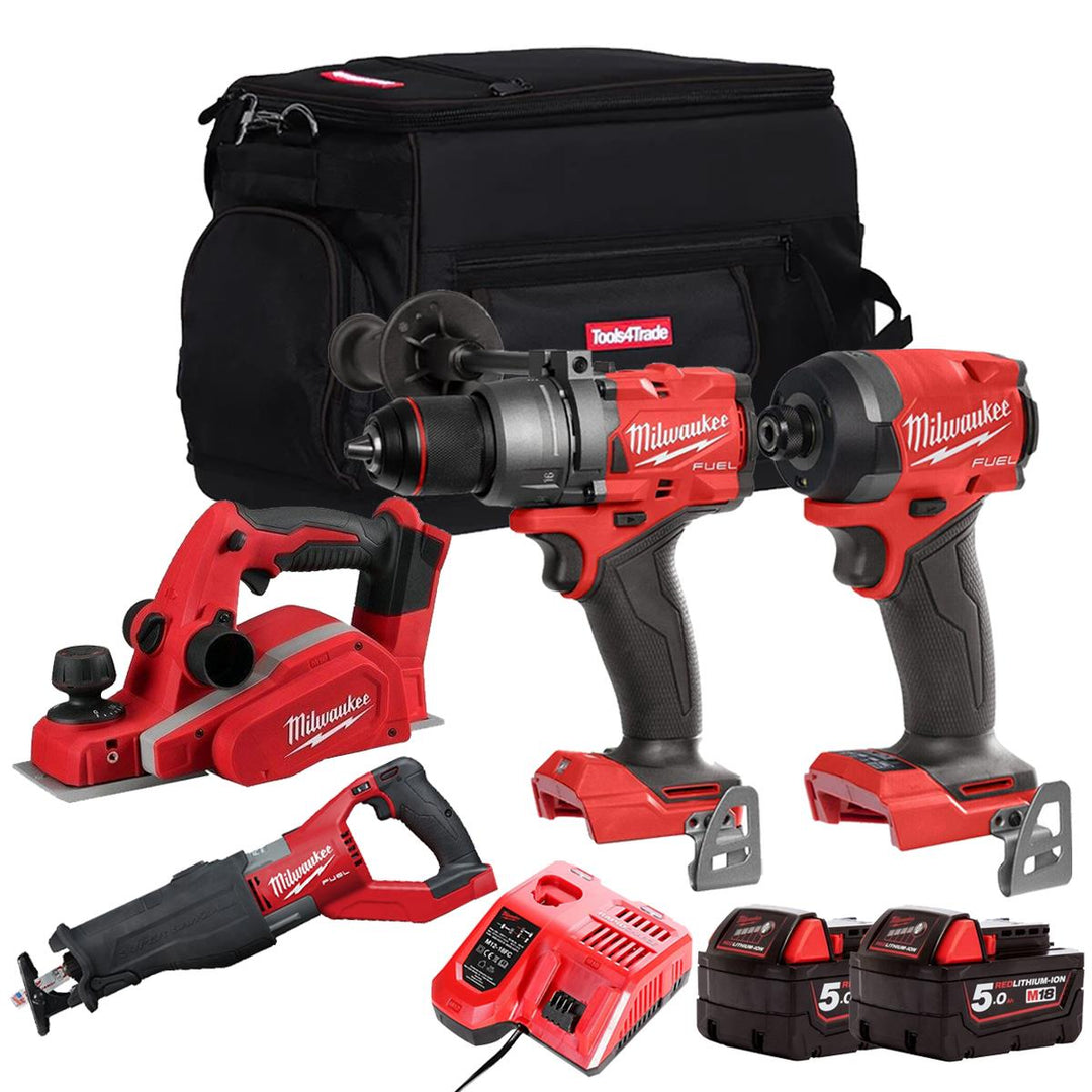 Milwaukee M18FPP16Z-502B 18V 4 Piece Power Tool Kit With 2 x 5.0Ah Batteries Charger & Bag
