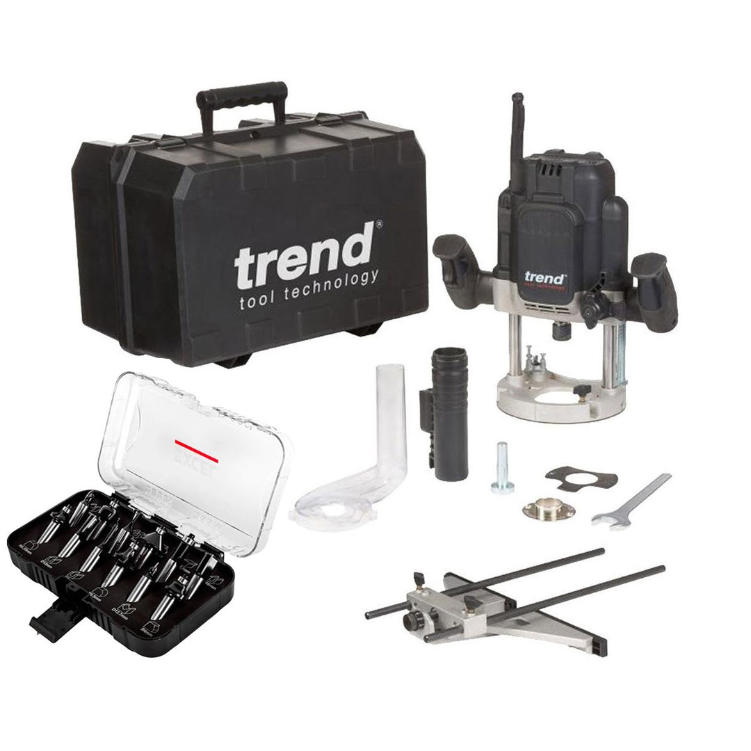 Trend T12ELK 1/2" Variable Speed Plunge Router 2100W 110V With 12 Piece Set