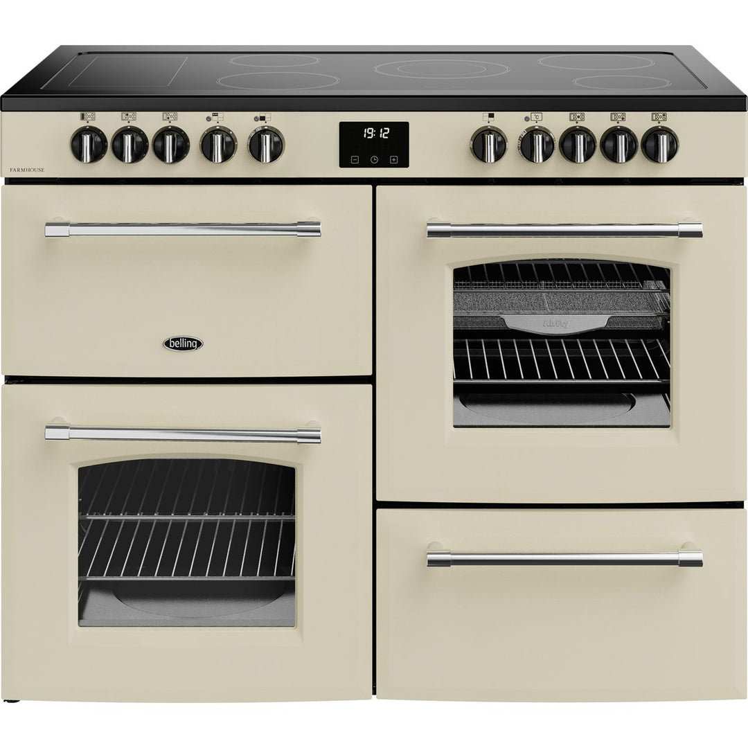 Belling Farmhouse 110E 110cm wide Electric Range Cooker with Ceramic Hob - Cream[444411836_CR]