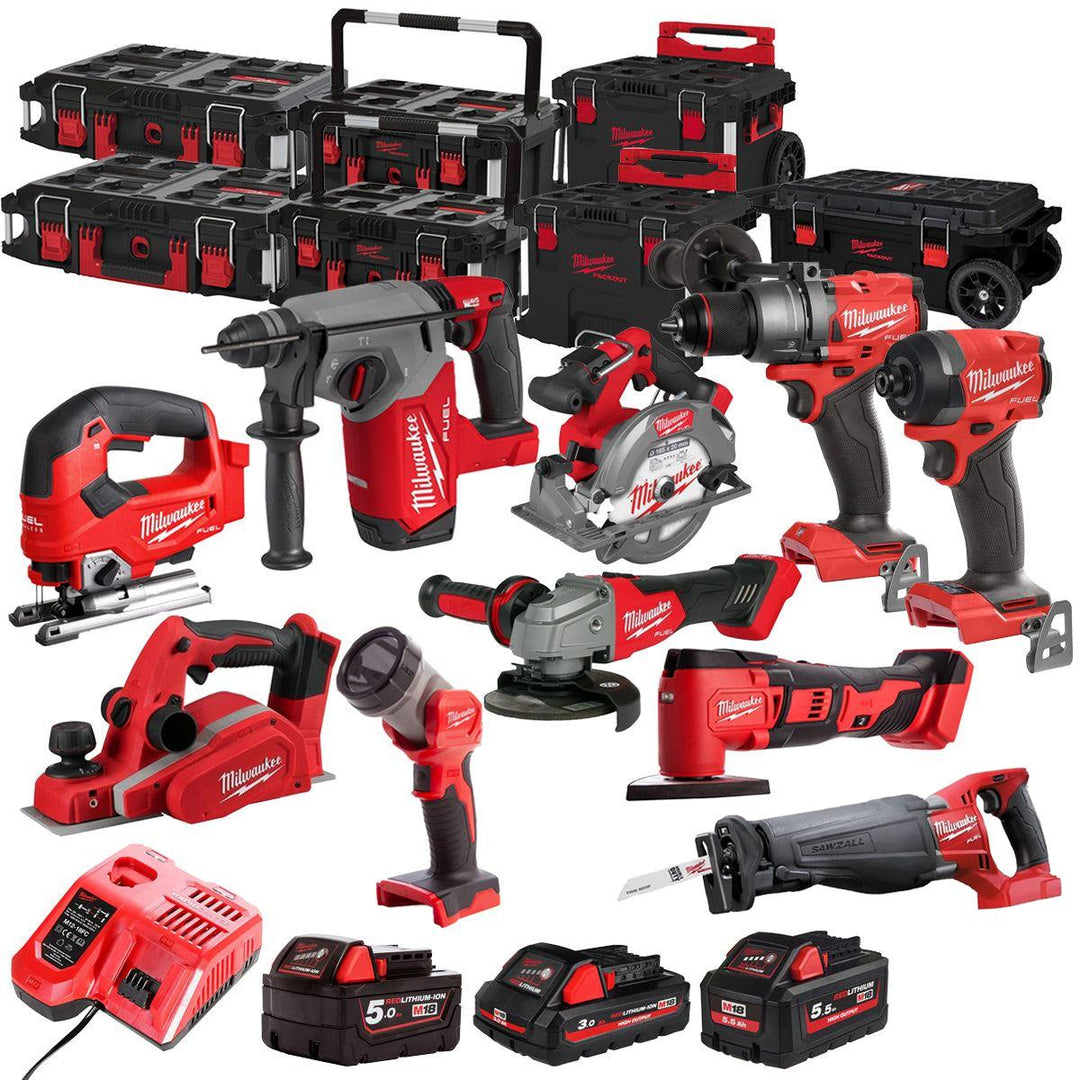 Milwaukee 18V 10 Piece Power Tool Kit with 3 x Batteries T4TKITM - 18503