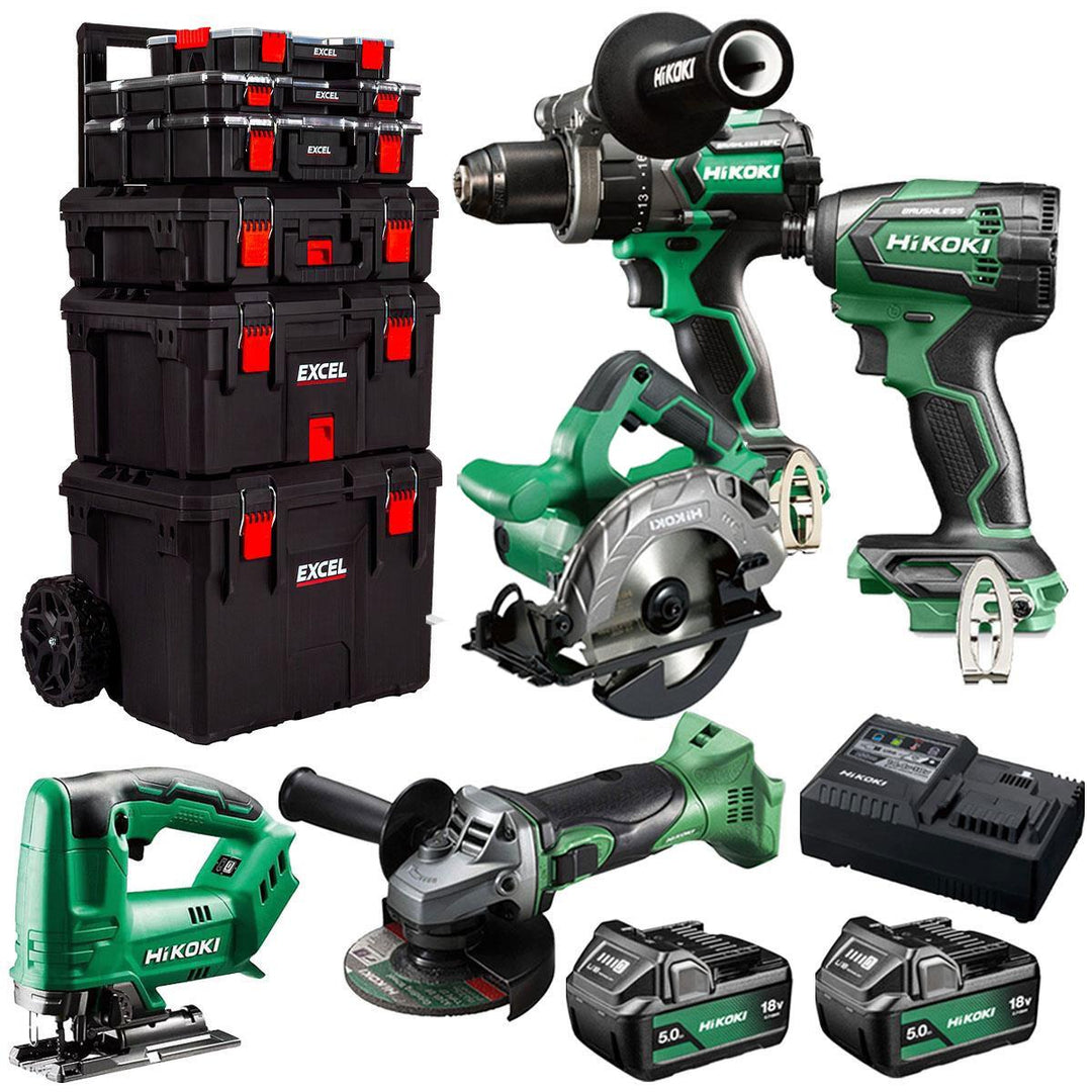 Hikoki 18V 5 Piece Power Tool Combo Kit with 2 x 5.0Ah Battery & Trolley Toolbox