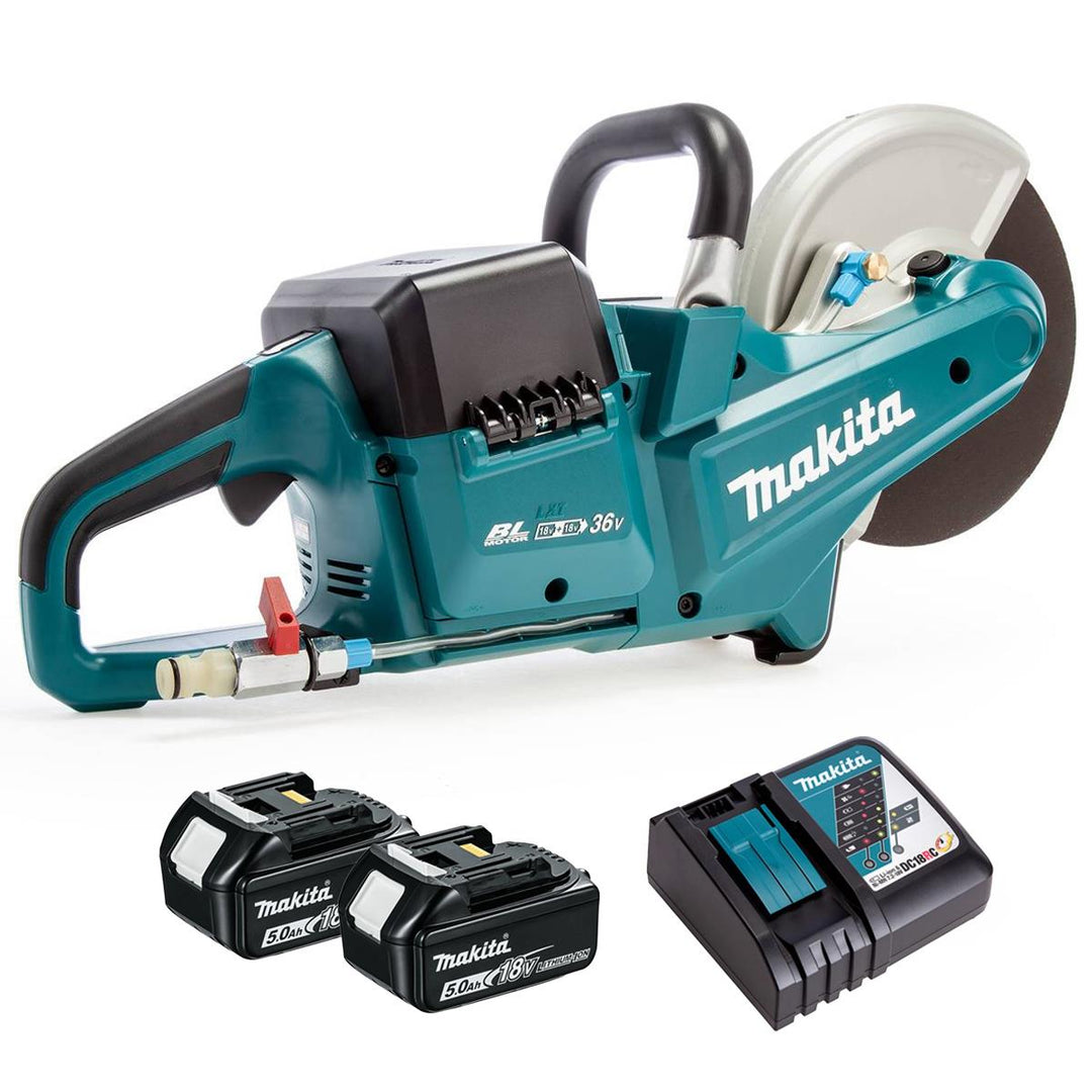 Makita DCE090ZX1 36V LXT 230mm Brushless Disc Cutter with 2 x 5.0Ah Battery & Charger