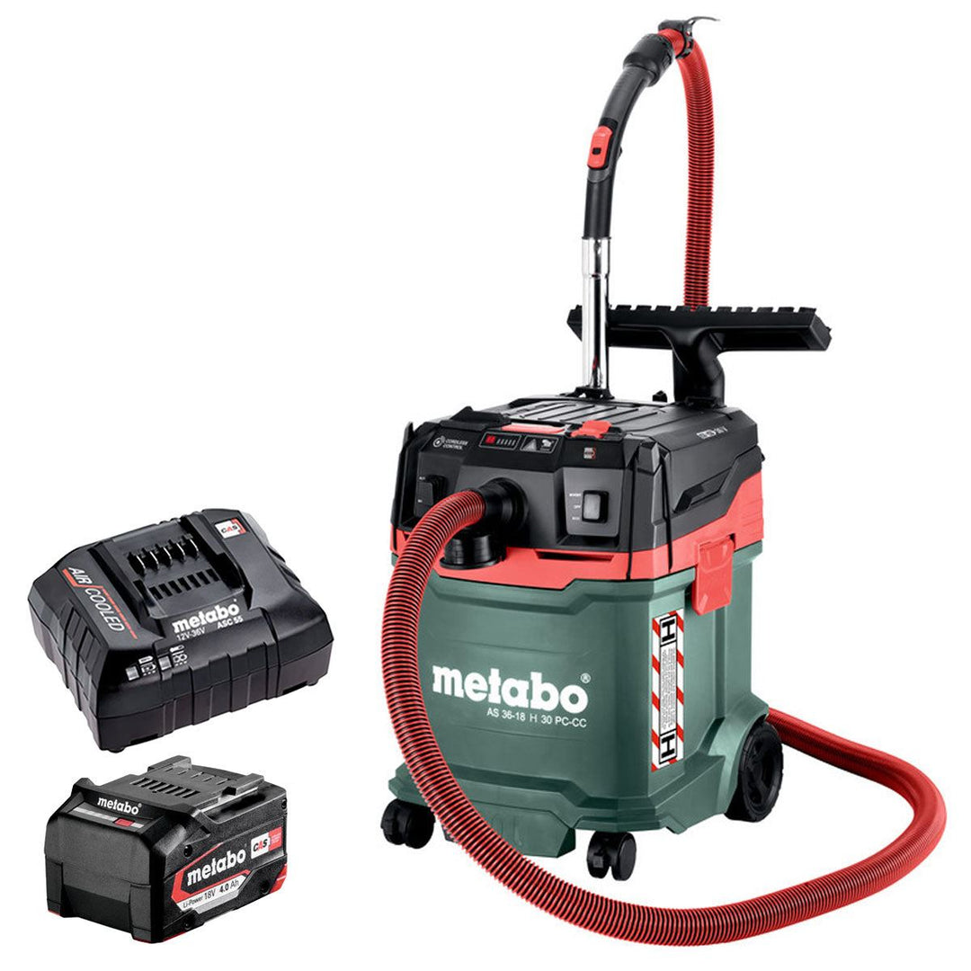 Metabo AS 36-18 H 30 PC-CC 18V H-Class Vacuum Cleaner with 1 x 4.0Ah Battery & Charger