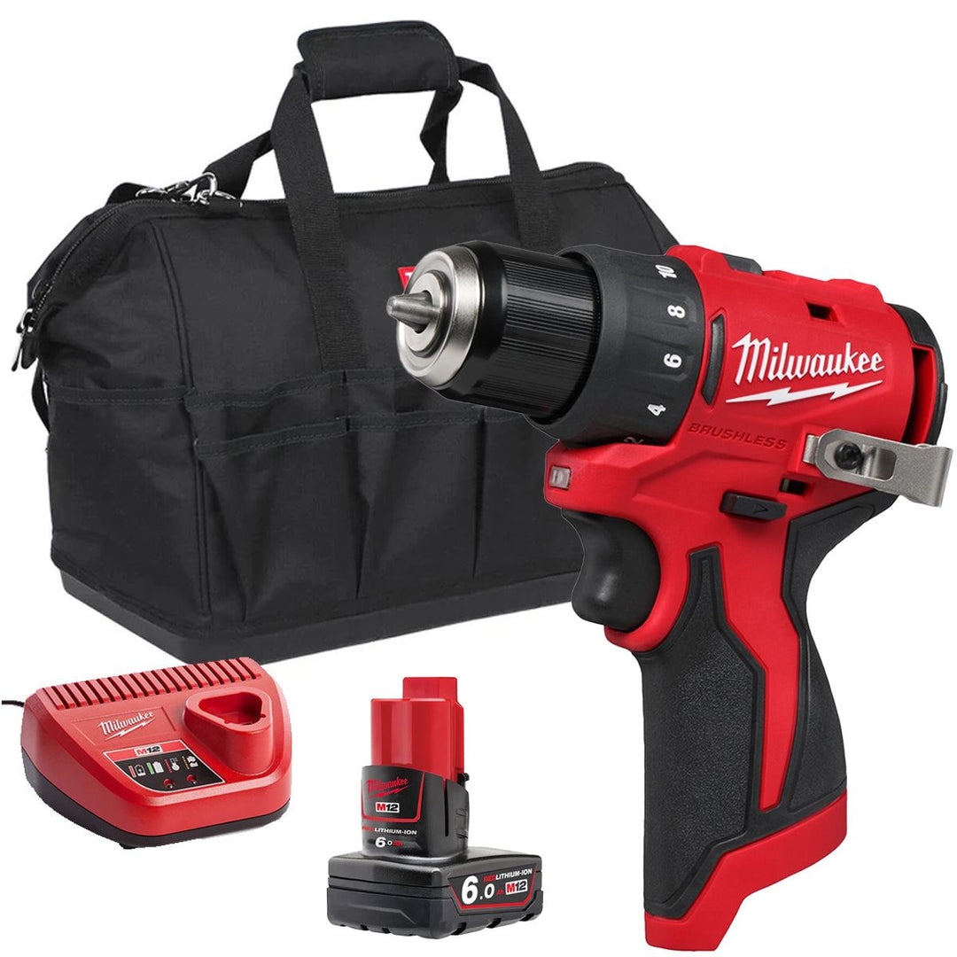Milwaukee M12BLDDRC-0 12V Brushless Drill Driver with 1 x 6.0Ah Battery Charger & Bag