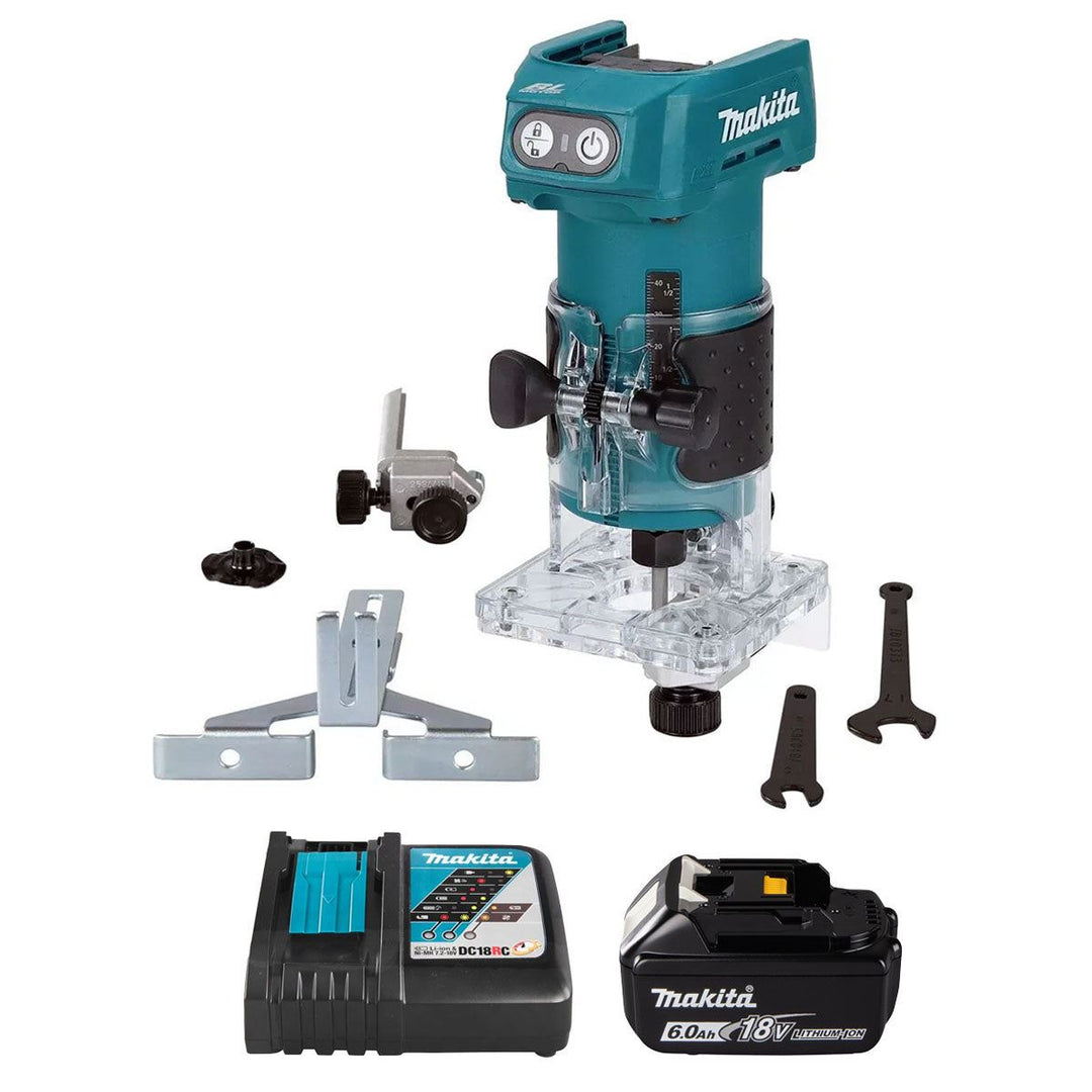 Makita DRT52Z 18V LXT Brushless 1/4" Router Trimmer with 1 x 6.0Ah Battery & Charger