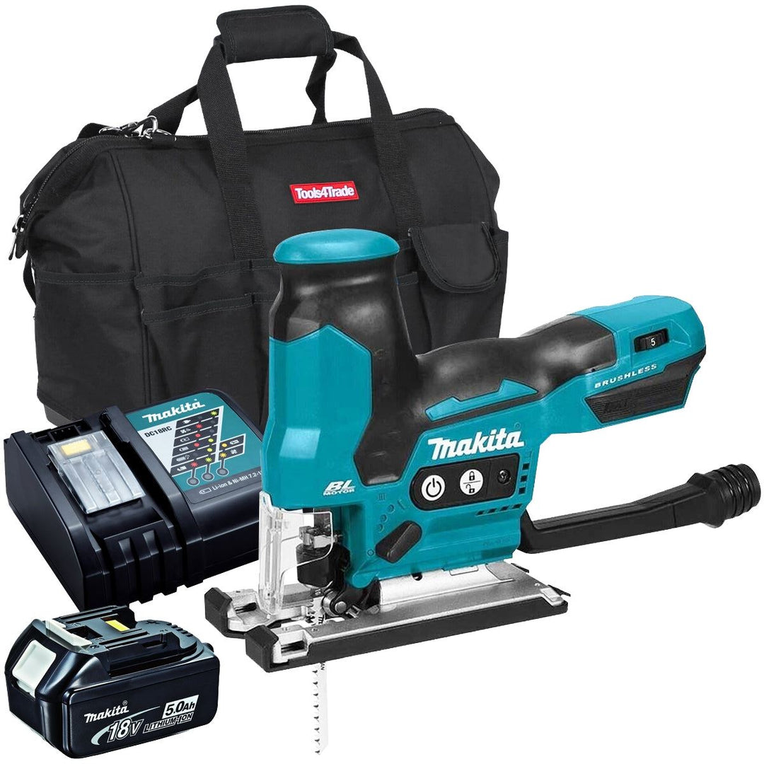 Makita DJV185Z 18V Brushless Jigsaw with 1 x 5.0Ah Battery Charger &amp; Bag