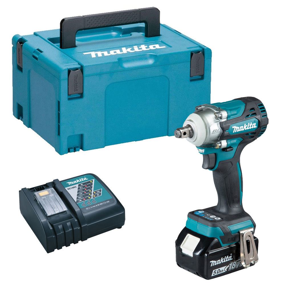 Makita DTW300Z 18V 1/2" Brushless Impact Wrench with 1 x 5.0Ah Battery Charger &amp; Type 3 Case
