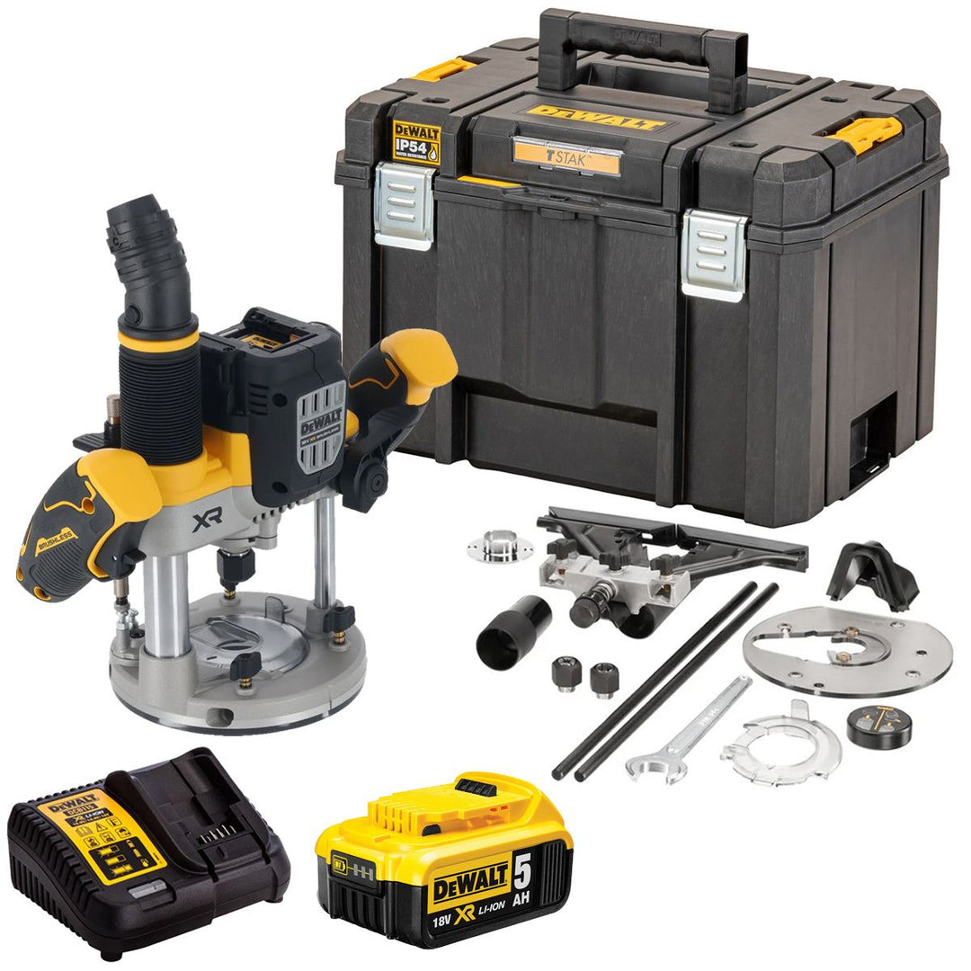 Dewalt DCW620NT 18V XR Brushless 1/2" Plunge Router with 1 x 5.0Ah Battery Charger & Case