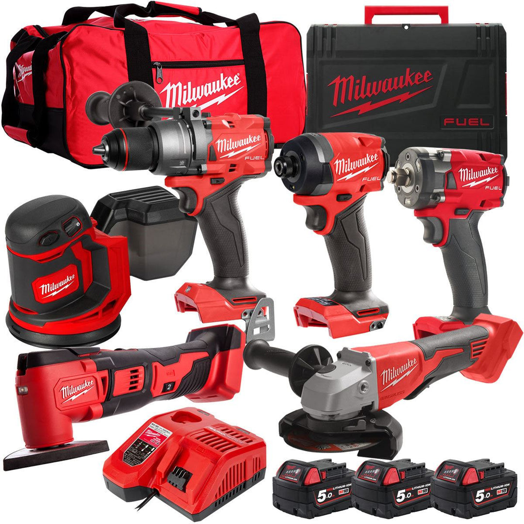 Milwaukee 18V 6 Piece Power Tool Kit with 3 x 5.0Ah Batteries T4TKITM-115