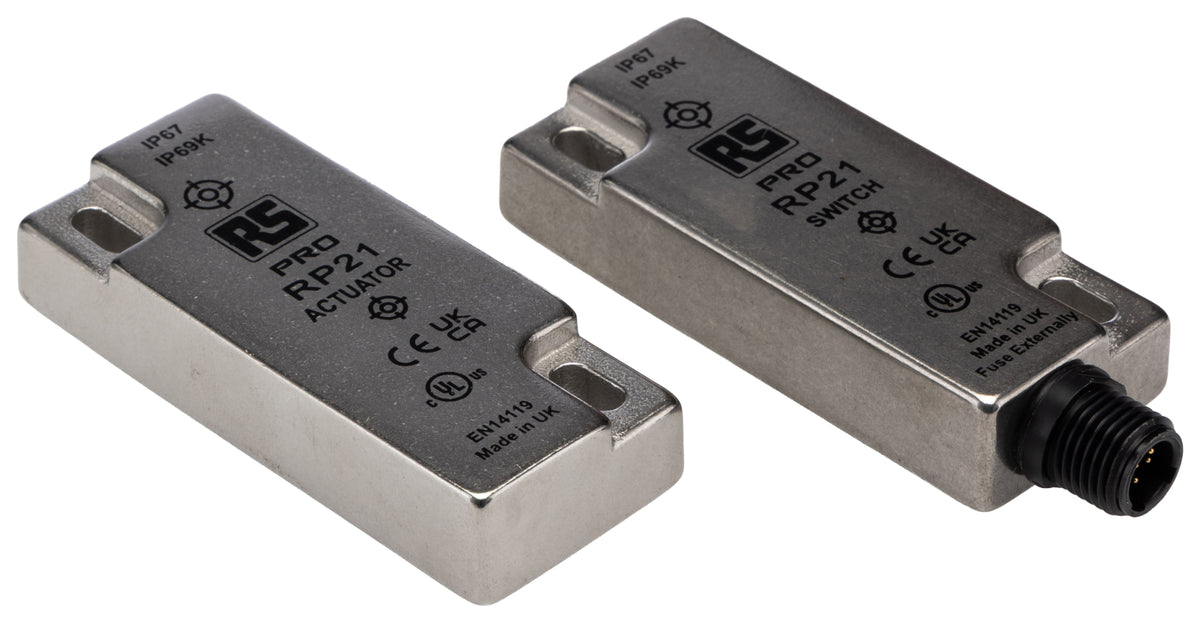 TieDex UK Magnetic Non-Contact Safety Switch, Stainless Steel Housing, 24V dc, 2 NO/1 NC, M12