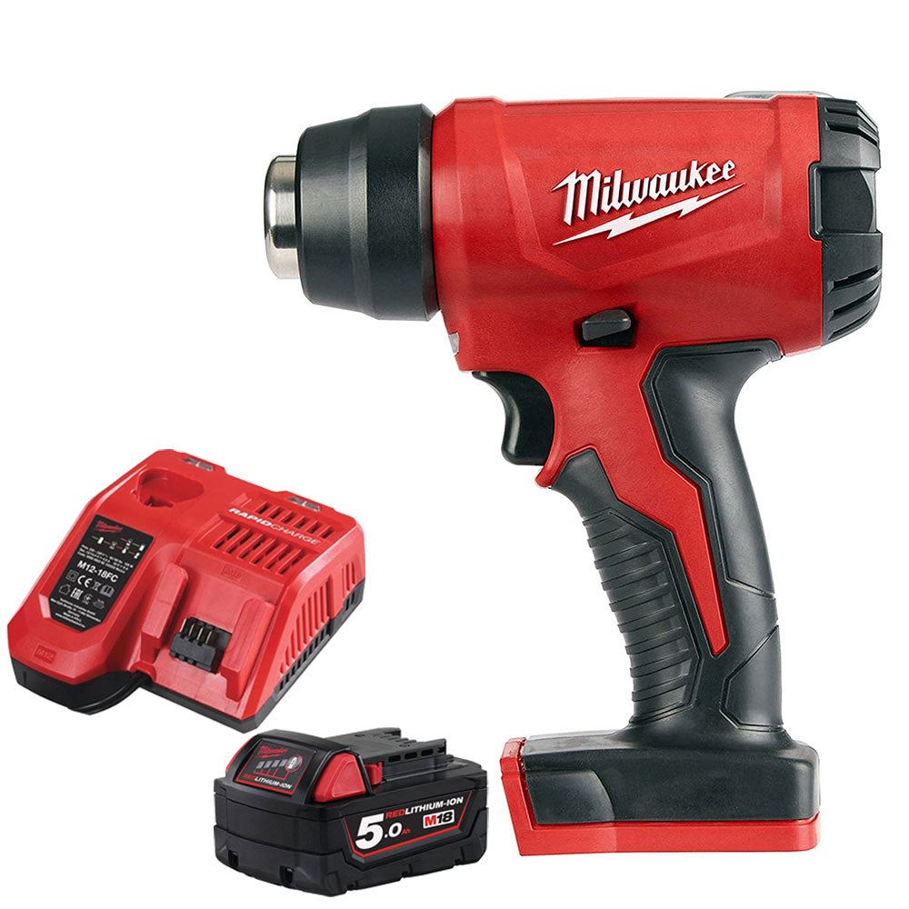 Milwaukee M18BHG-0 18V Cordless Compact Heat Gun with 1 x 5.0Ah Battery &amp; Fast Charger