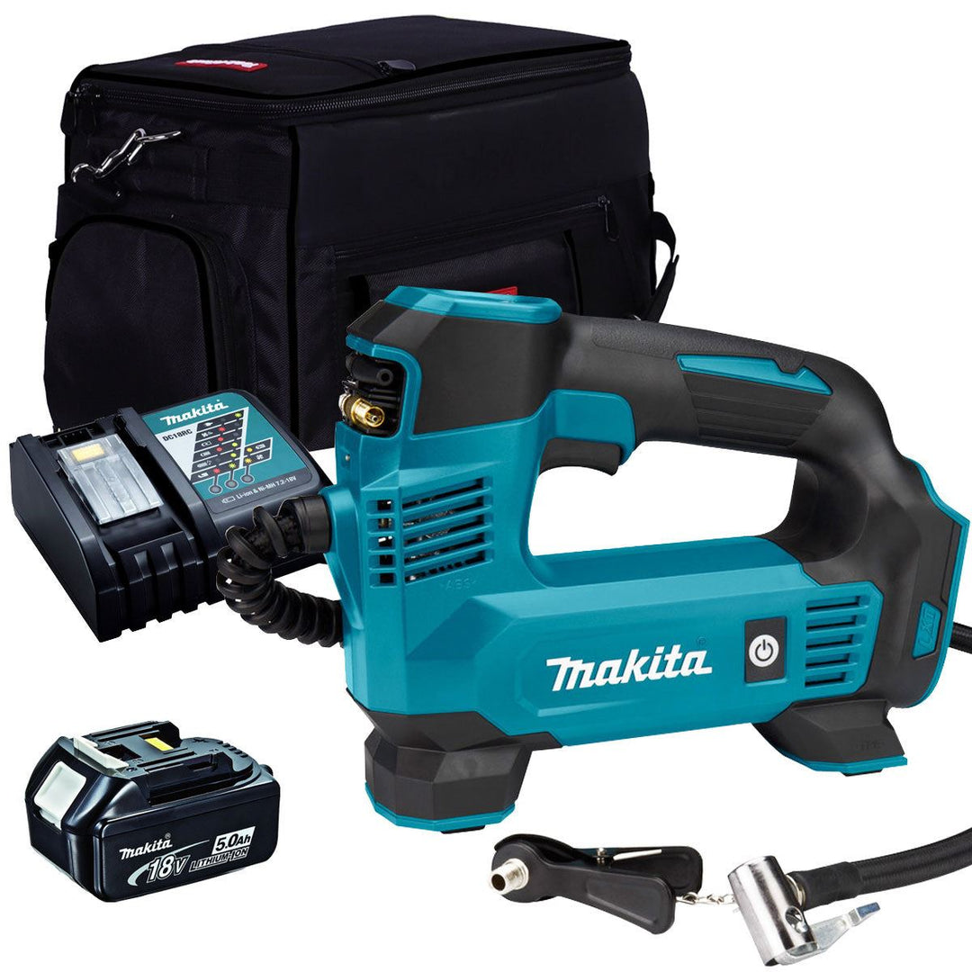 Makita DMP180Z 18V Inflator Pump with 1 x 5.0Ah Battery Charger &amp; Tool Bag