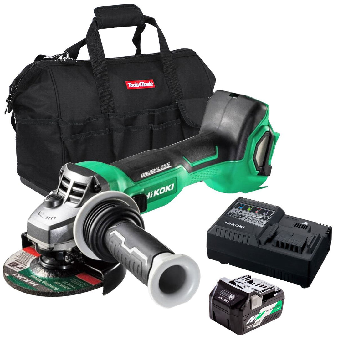 Hikoki G1812DAW4Z 18V Brushless 115mm Angle Grinder with 1 x 2.5Ah/5.0Ah Battery Charger & Bag