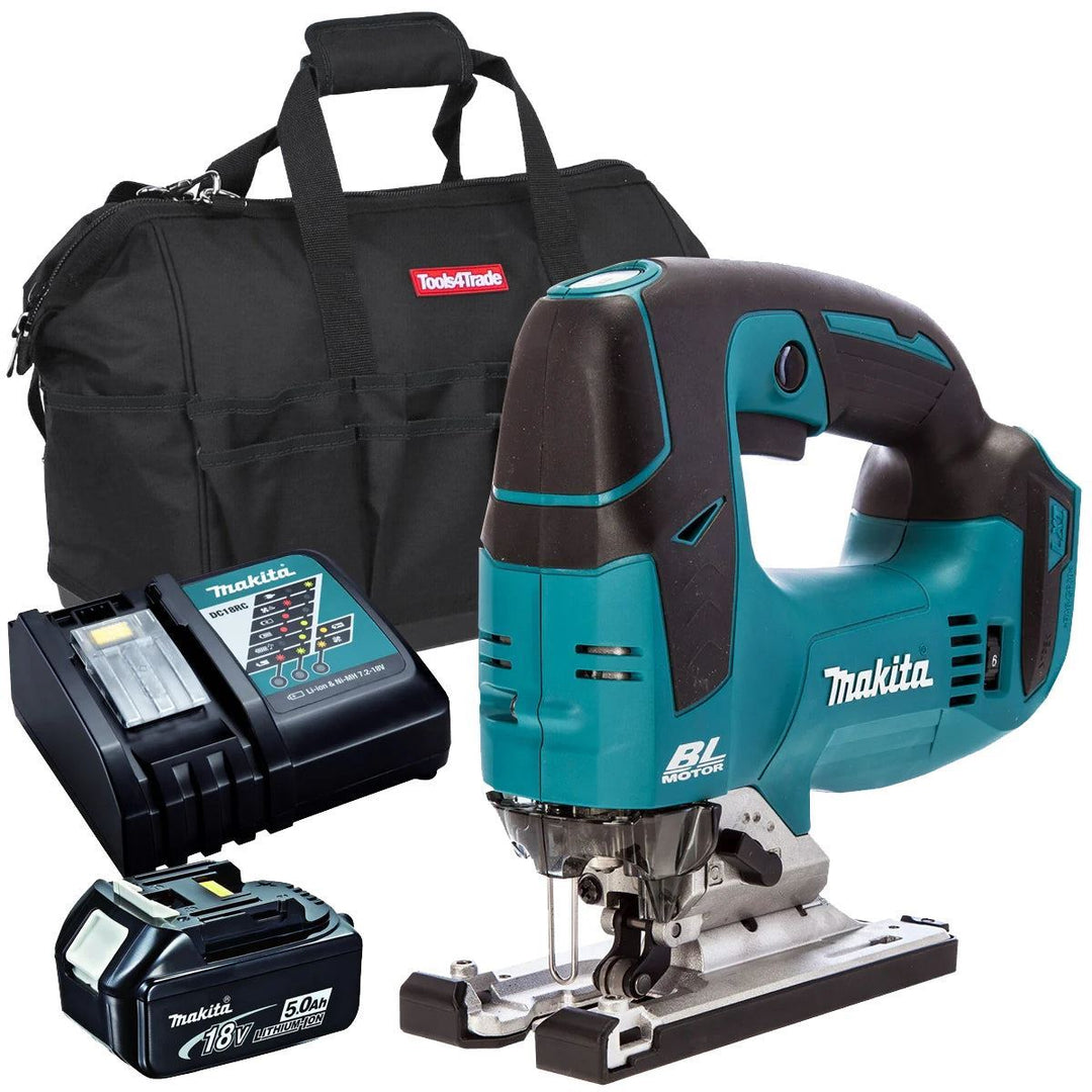 Makita DJV182Z 18V Brushless Top Handle Jigsaw with 1 x 5.0Ah Battery Charger &amp; Bag
