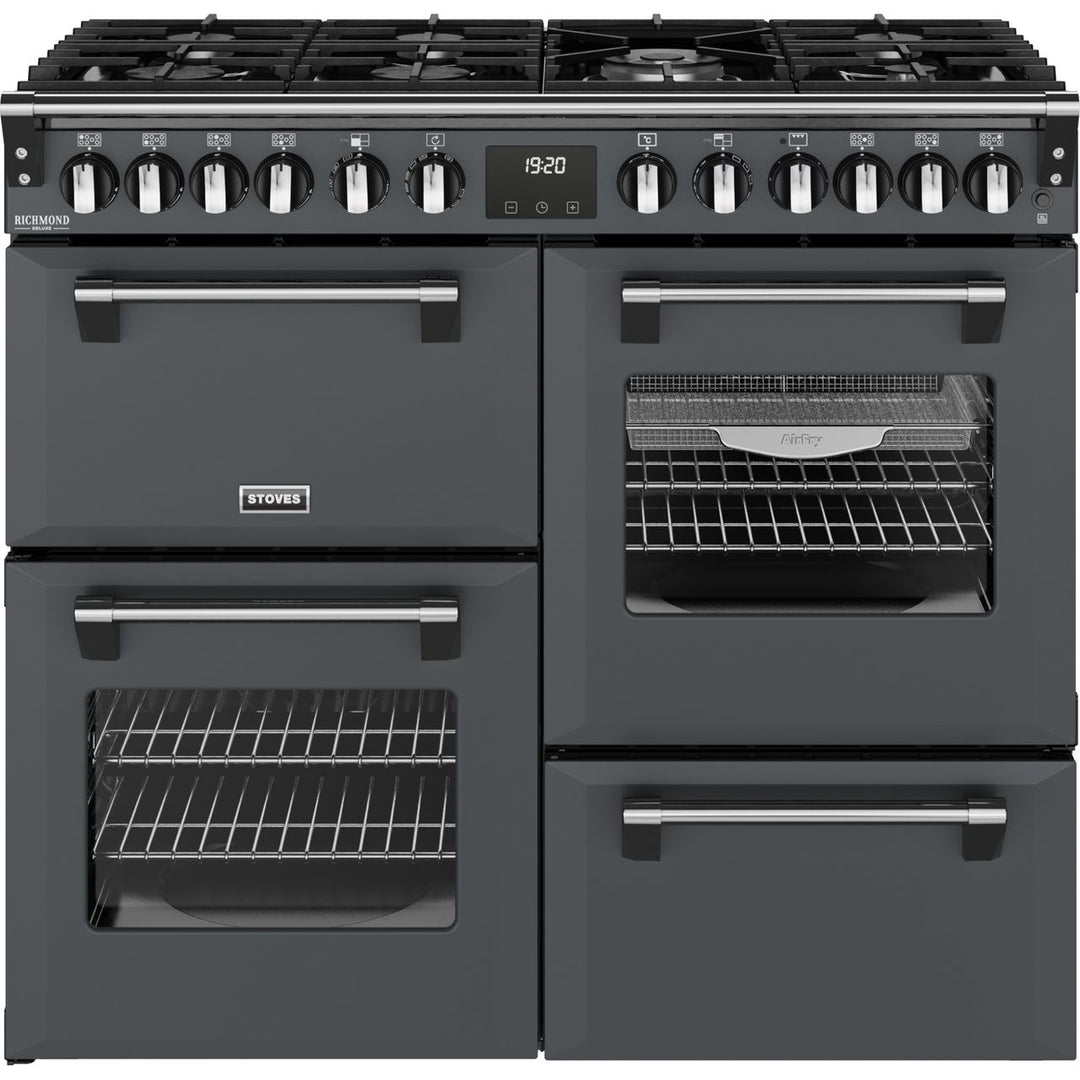 Stoves Richmond Deluxe 100DF 100cm wide Dual Fuel Range Cooker with Gas Hob - Anthracite