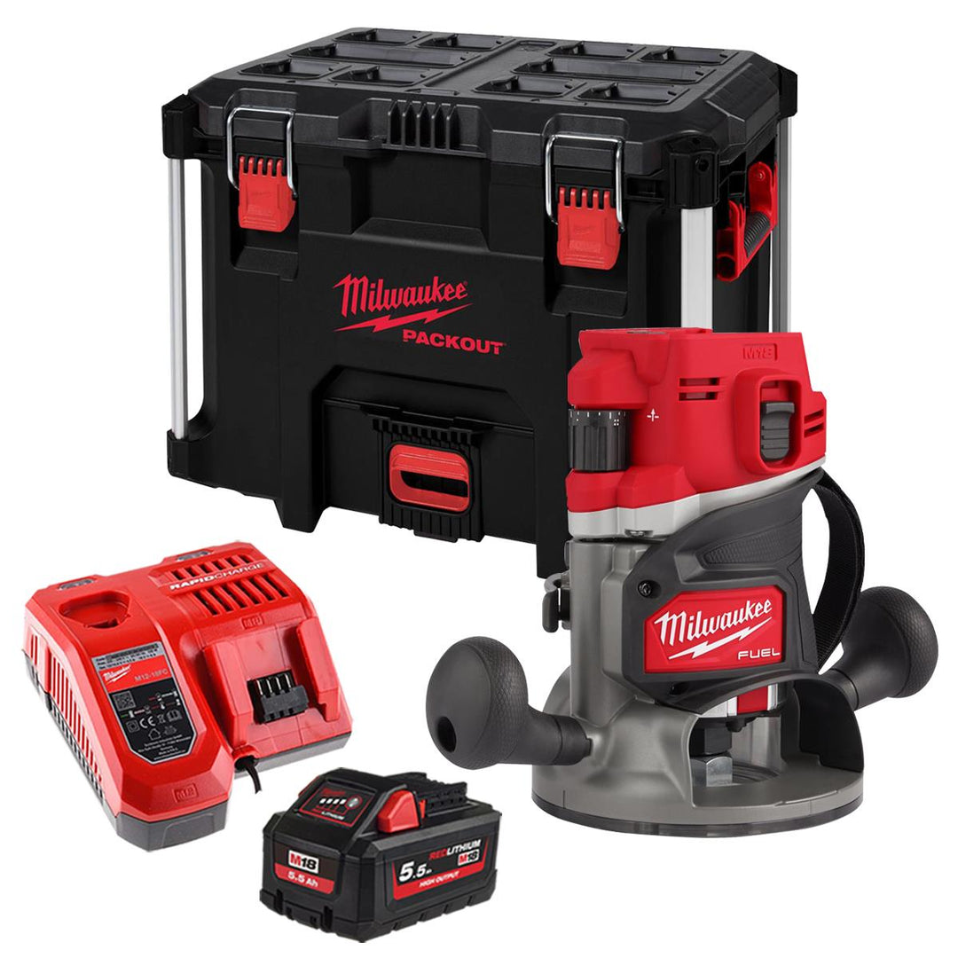 Milwaukee M18FR12KIT 18V FUEL Brushless 1/2" Router Cutter with 1 x 5.5Ah Battery Charger in Case