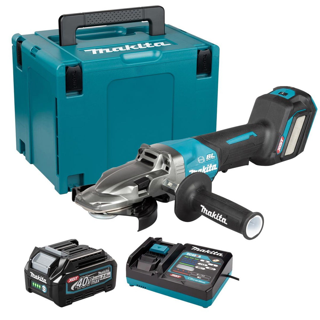 Makita GA056GZ01 40V Max XGT Brushless Angle Grinder with 1 x 2.5Ah Battery Charger & Case