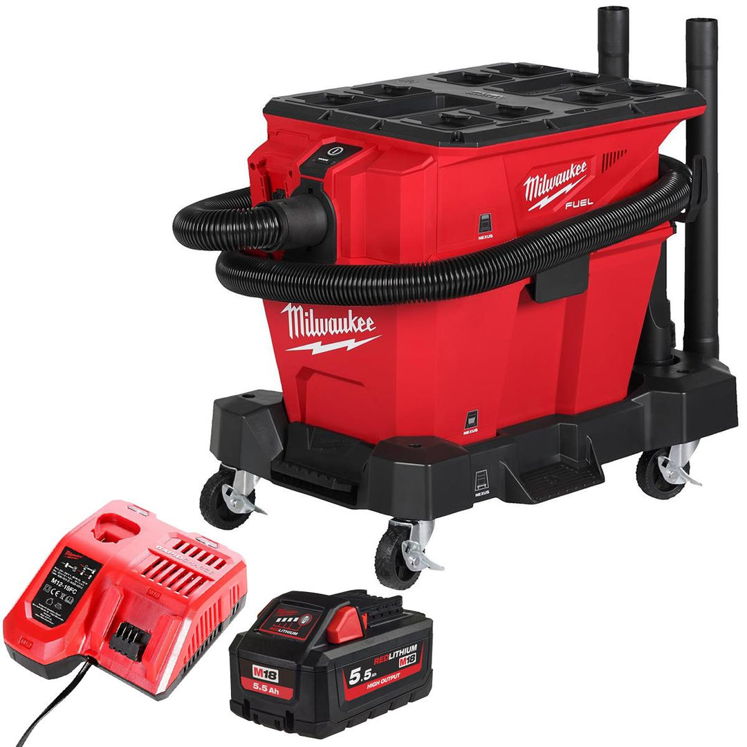 Milwaukee M18FVC23L-0 18V Brushless Wet & Dry Vacuum Cleaner with 1 x 5.5Ah Battery & Charger