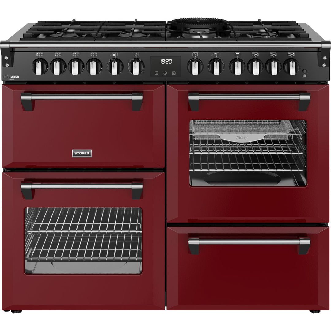 Stoves Richmond Deluxe 110DF 110cm wide Dual Fuel Range Cooker with Gas Hob - Garnet Red