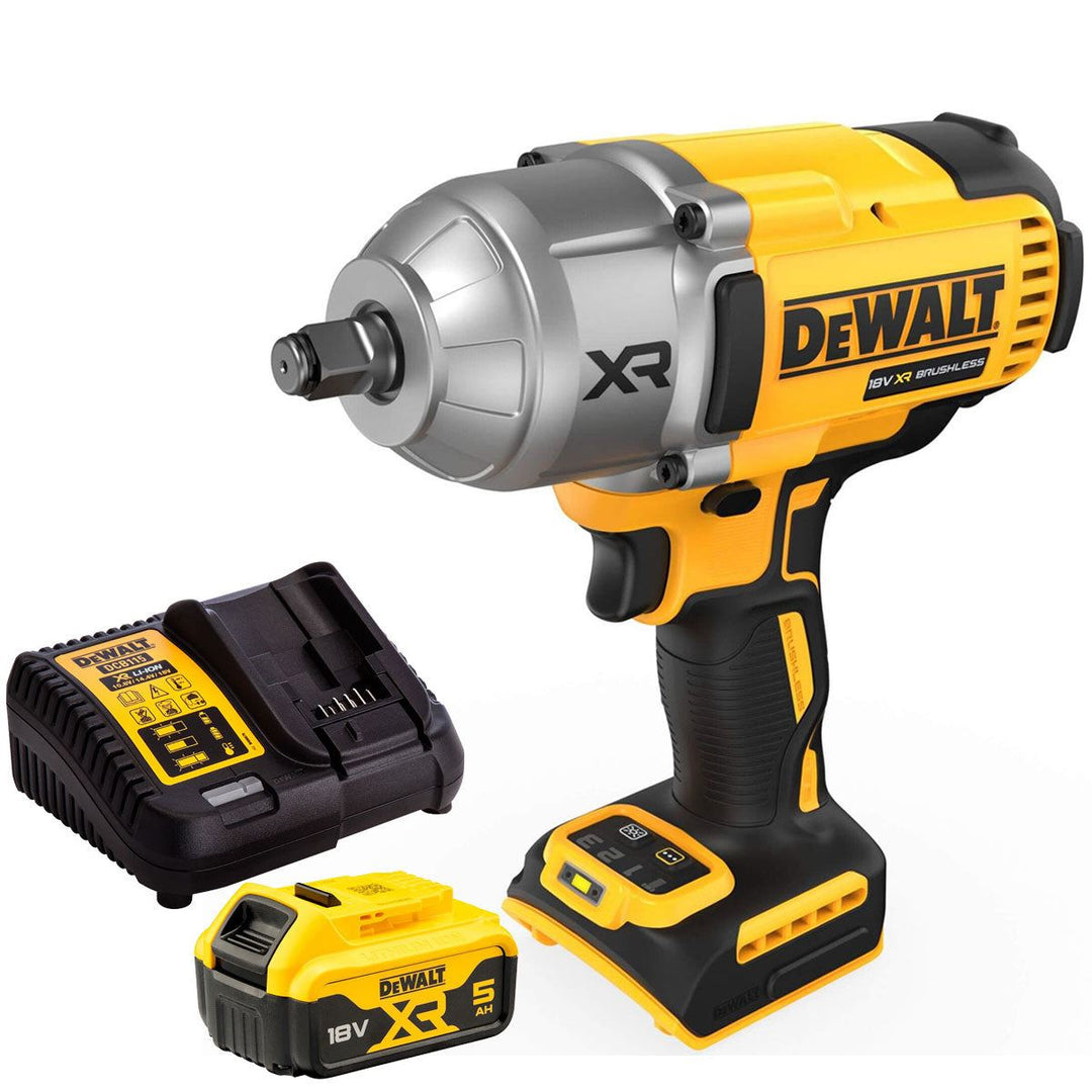 Dewalt DCF900N 18V XR Brushless 1/2” High Torque Impact Wrench Hog Ring with 1 x 5.0Ah Battery &amp; Charger