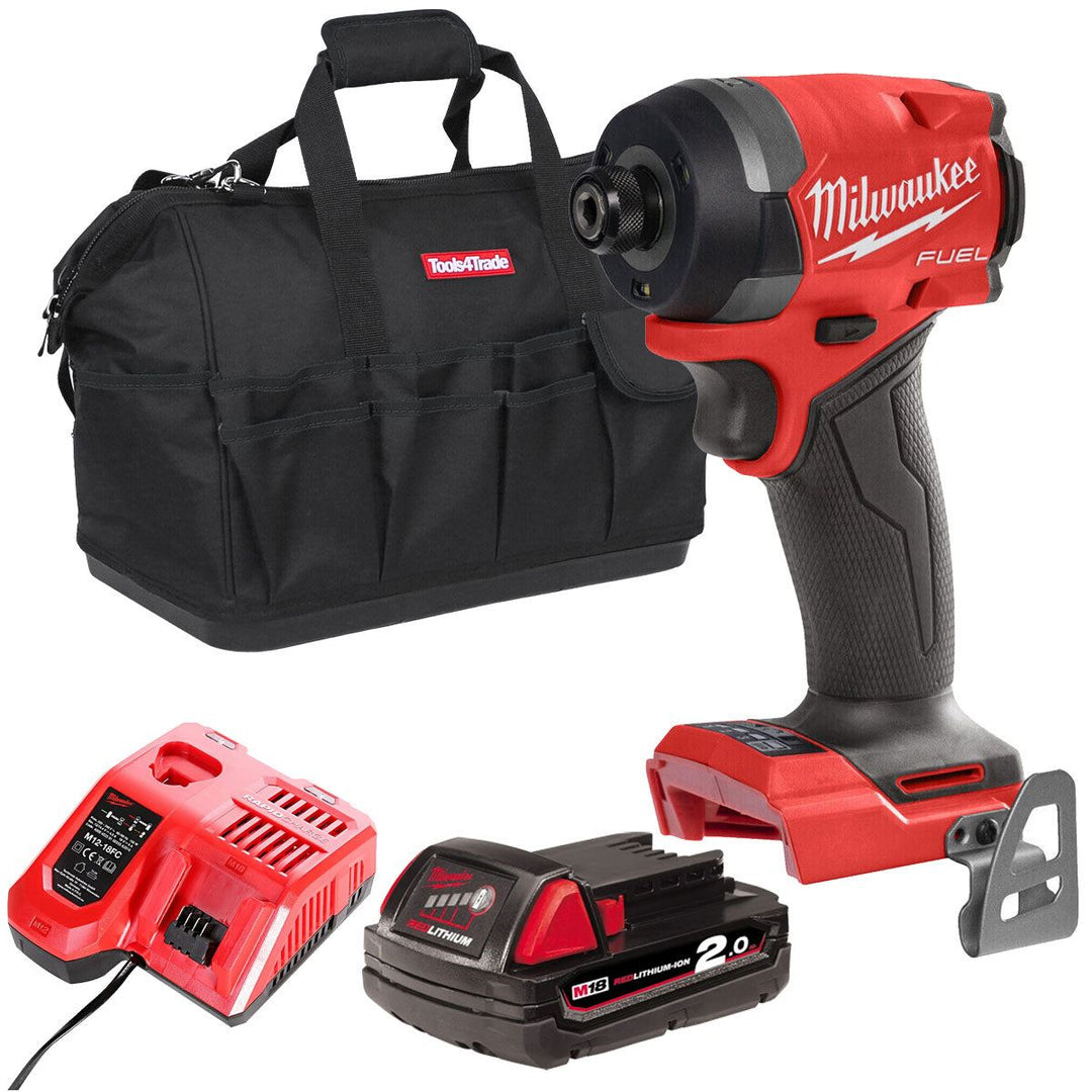 Milwaukee M18FID3-0 18V Fuel Brushless 1/4" Impact Driver with 1 x 2.0Ah Battery Charger &amp; Bag