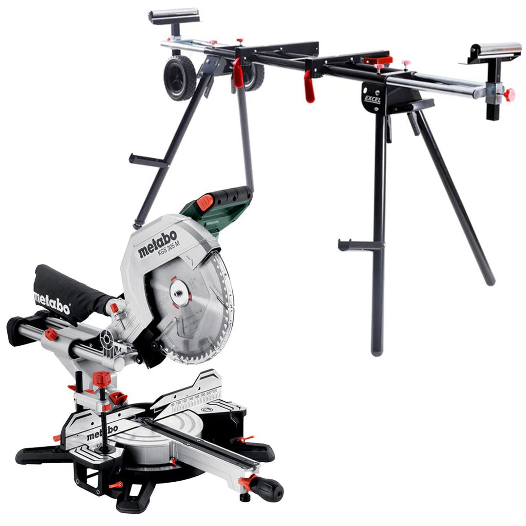 Metabo KGS 305 M 305mm Double Bevel Sliding Compound Mitre Saw 240V/1600W with Universal Wheel Stand