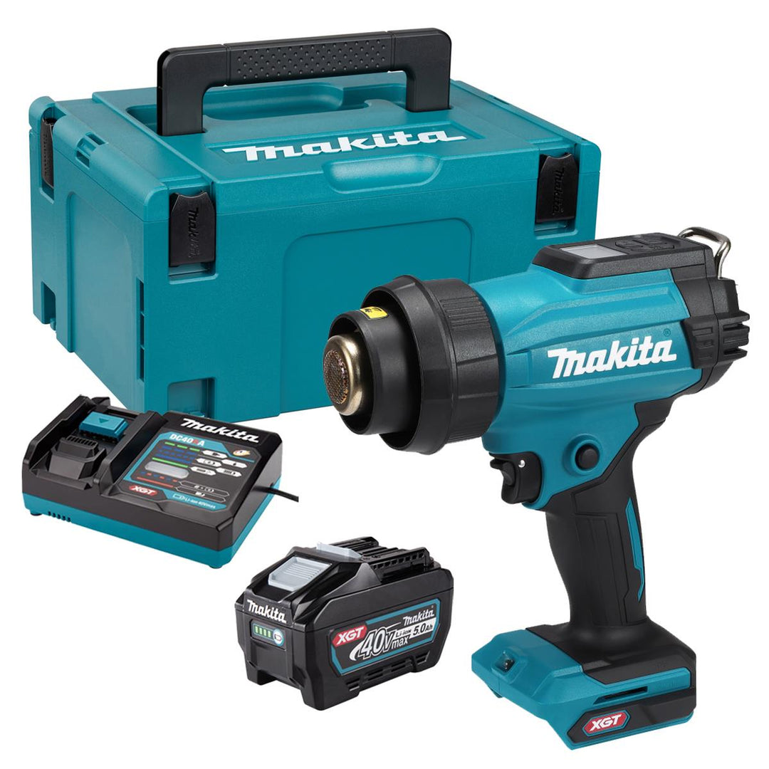 Makita HG001GZ02 40V Max XGT Heat Gun with 1 x 5.0Ah Battery Charger &amp; Case