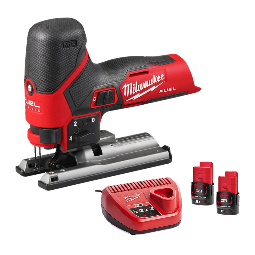 Milwaukee M12FJS-0 12V Fuel Brushless Bodygrip Jigsaw with 2 x 2.0Ah Battery &amp; Charger