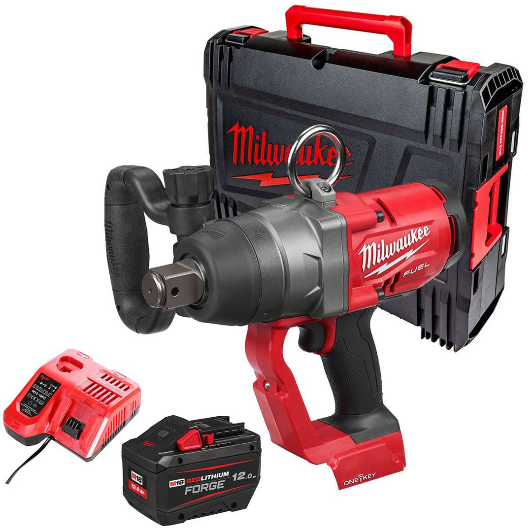 Milwaukee M18ONEFHIWF1-0X 18V FUEL ONE-KEY 1" Impact Wrench with 1 x 12.0Ah Battery Charger & Case
