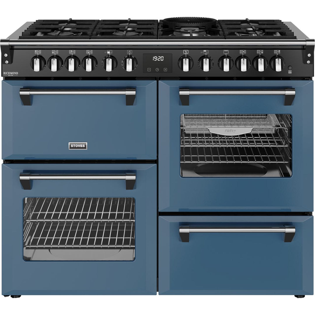 Stoves Richmond Deluxe 110DF 110cm wide Dual Fuel Range Cooker with Gas Hob - Twilight Blue