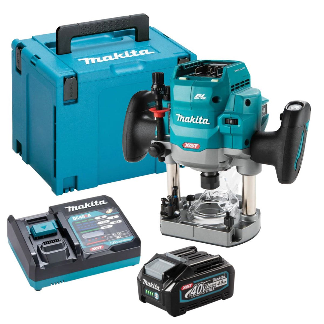 Makita RP001GZ02 40V XGT Brushless 1/2" Router with 1 x 4.0Ah Battery Charger & Case
