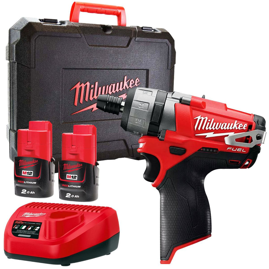 Milwaukee M12CD-202C 12V FUEL Brushless Screwdriver with 2 x 2.0Ah Batteries Charger &amp; Case 4933440568