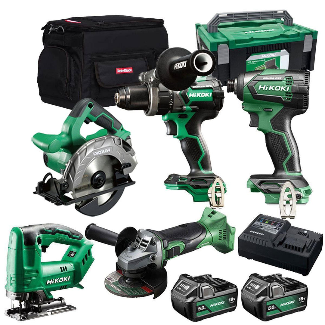 Hikoki 18V 5 Piece Power Tool Combo Kit with 2 x 5.0Ah Battery & Charger T4TKIT-27306