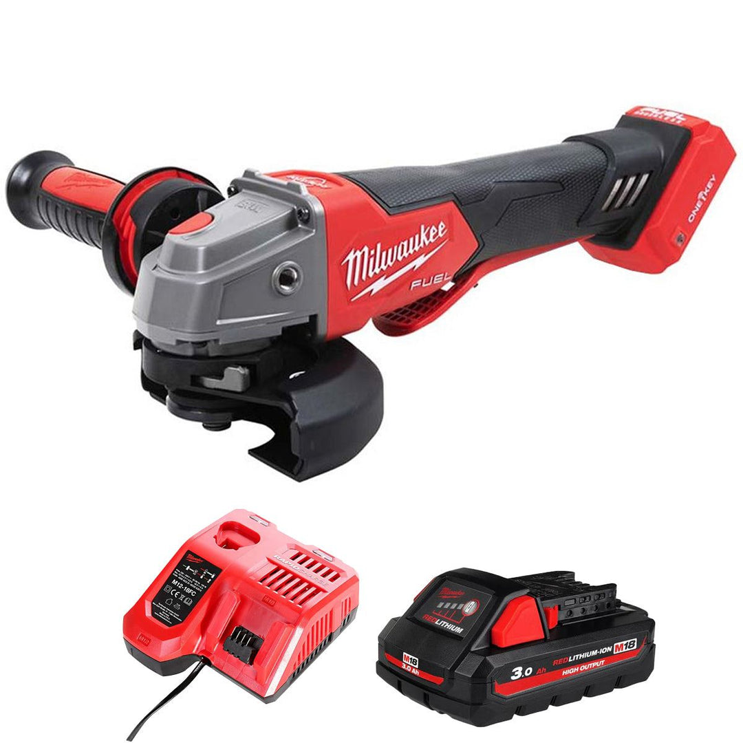 Milwaukee M18ONEFSAG115XPDB-0 18V Fuel One-Key Brushless 115mm Angle Grinder with 1 x 3.0Ah Battery & Charger