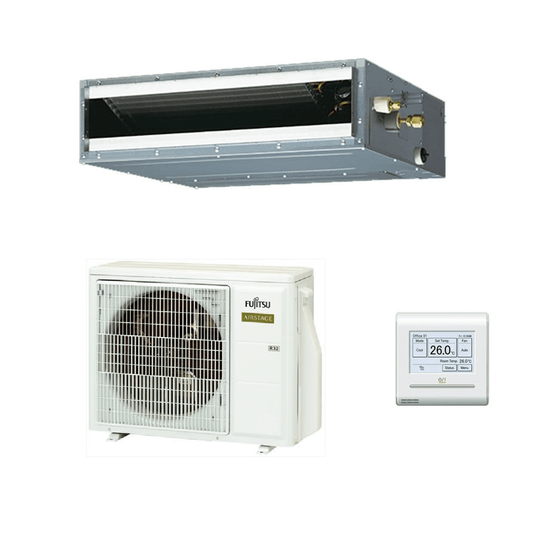 Fujitsu Air Conditioning AIRSTAGE ARXG18KLLAP AOEG18KBTB Slim Duct Heat Pump R32 Install Kit