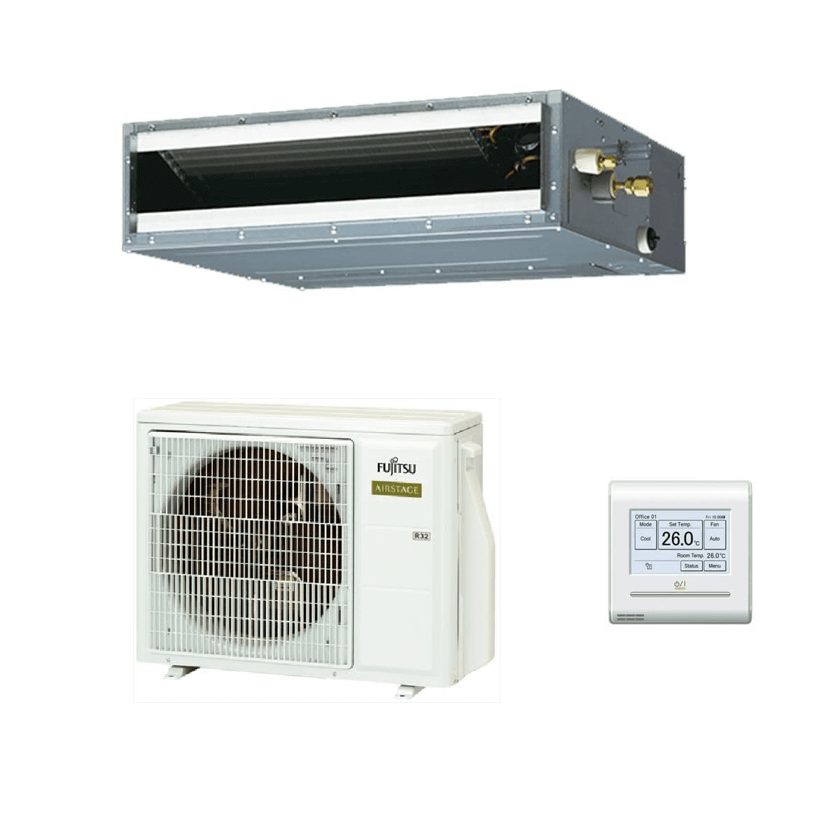 Fujitsu Air Conditioning AIRSTAGE ARXG18KLLAP AOEG18KBTB Slim Duct Heat Pump R32 Install Kit
