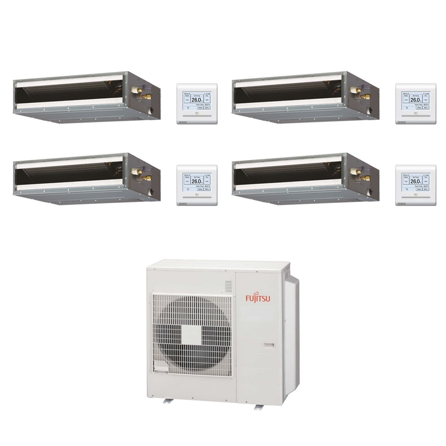 Fujitsu Air Conditioning AOYG30KBTA4 Multi 4 x ARXG09KLLAP 2.5Kw/9000Btu Ducted A++ R32 240V~50Hz