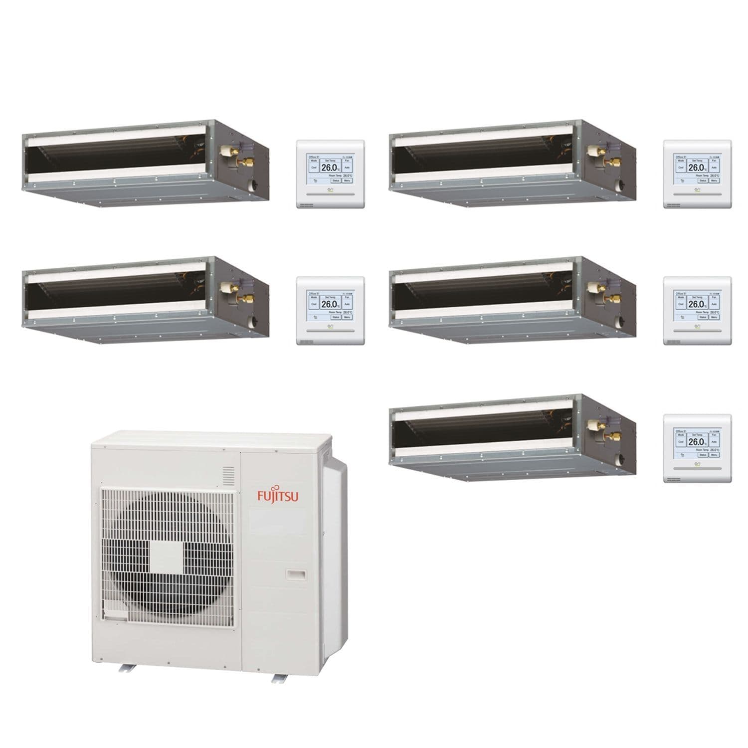 Fujitsu Air Conditioning AOYG36KBTA5 Multi 5 x ARXG07KLLAP 2Kw/7000Btu Ducted A++ R32 240V~50Hz