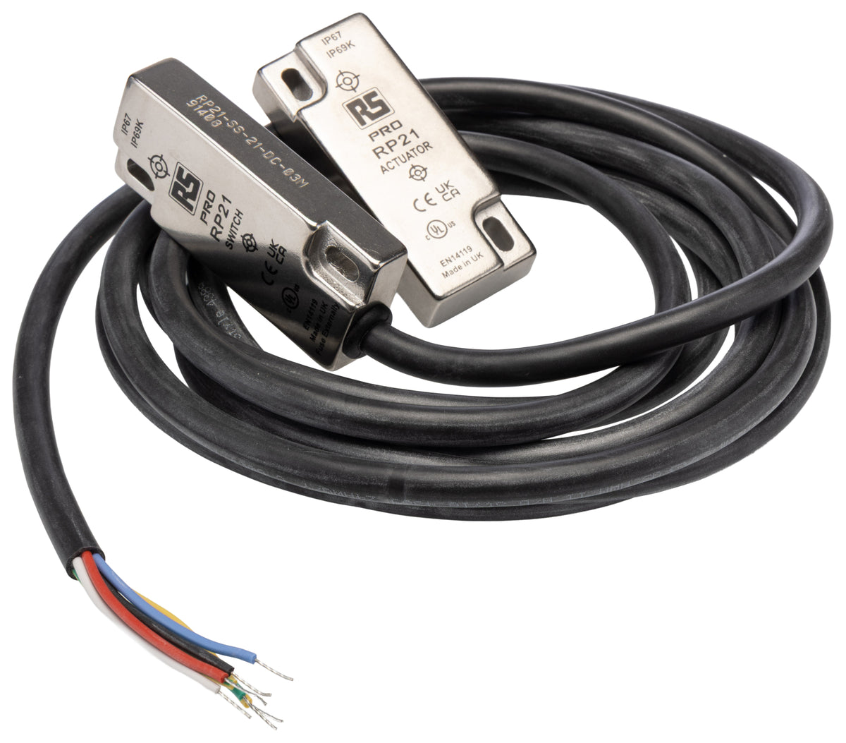 TieDex UK Magnetic Non-Contact Safety Switch, Stainless Steel Housing, 24V dc, 2 NO/1 NC, Wire