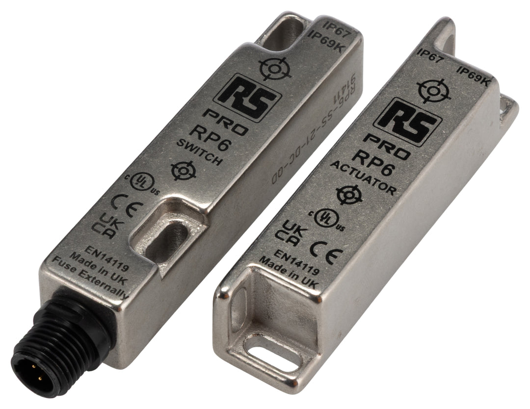 TieDex UK Magnetic Non-Contact Safety Switch, Stainless Steel Housing, 24V dc, 2 NO/1 NC, M12